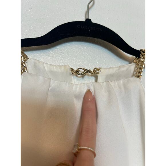 Self Portrait Balloon Sleeve Gold Chain Blouse Sz 6 Quiet Luxary *Flaw* - Picture 9 of 11